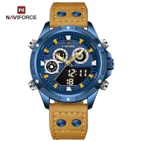 NAVIFORCE 9224 Original Brand Men's Watches LCD Digital Display Waterproof Wristwatch for Man Luminous Male Sport Quartz Clock - Blue Blue LightBrown